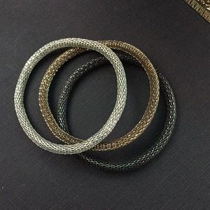 Elegant Silver and Gold Mesh Bangle Set